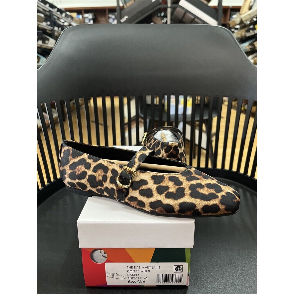Katy Perry Women's The Evie Mary Jane Flat Coffee Multi Leopard Strappy Size 6M